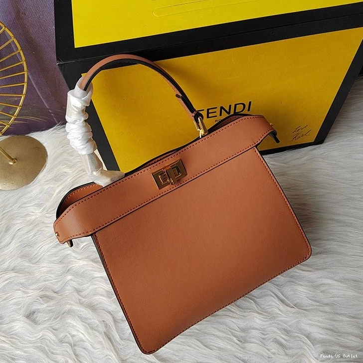 Cheap HOT Brown Petite Peekaboo Bag Leather Fendi Nappa ISeeU In 0819
